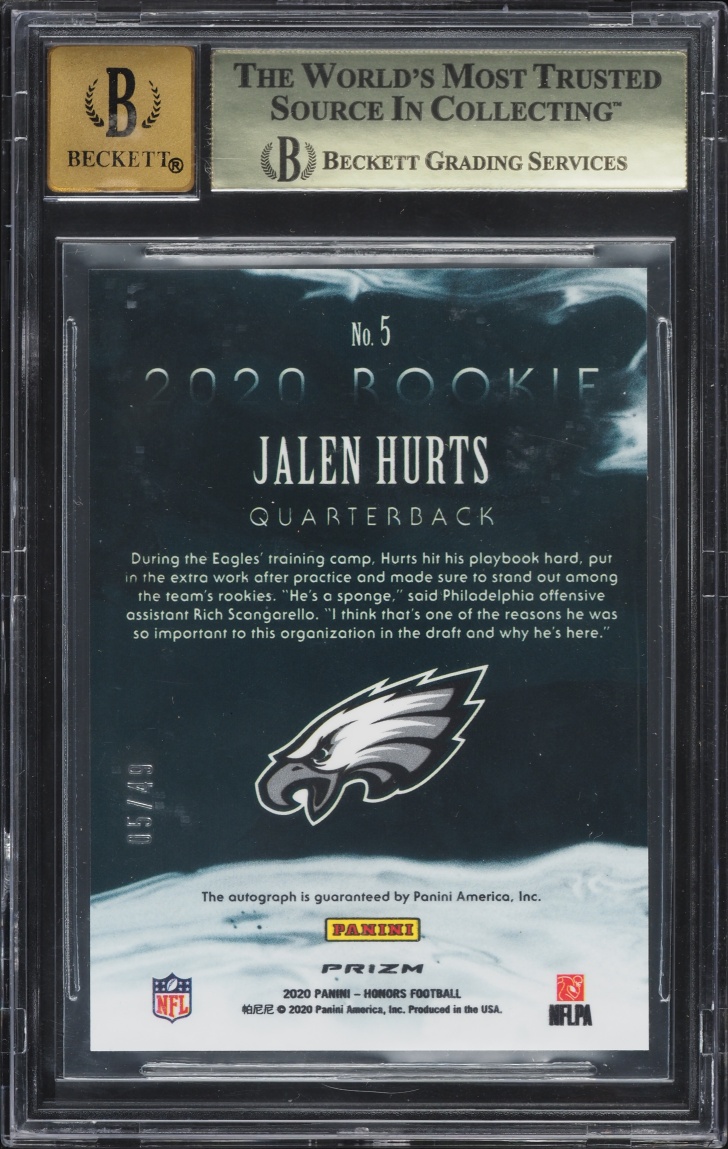2020 Panini Honors '02 Rookie Signatures Jalen Hurts ROOKIE AUTO /49 #5 BGS 9.5 GEM MINT