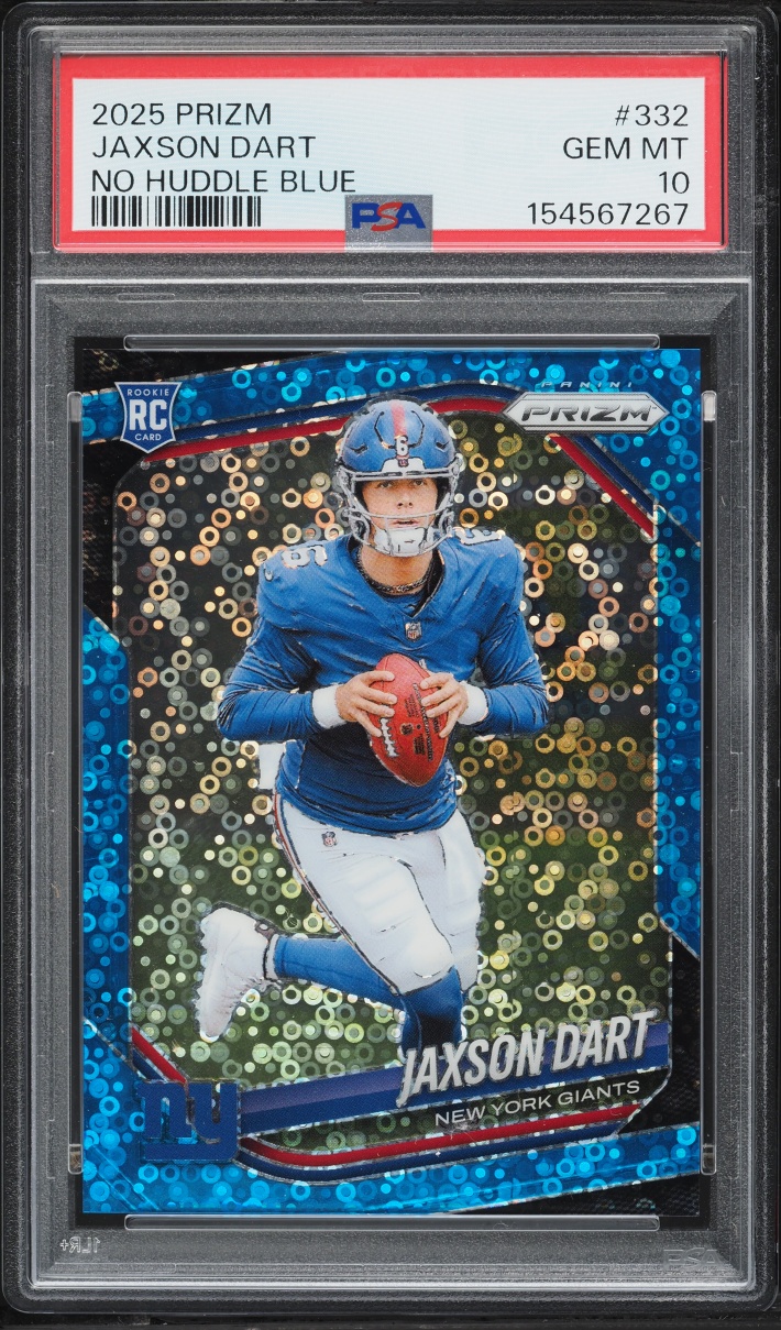 2025 Panini Prizm No Huddle Blue Jaxson Dart ROOKIE /125 #332 PSA 10 GEM MINT