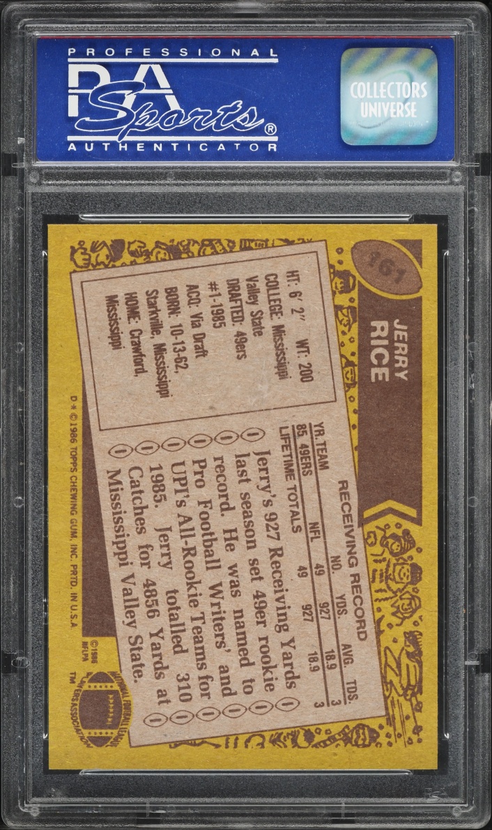 1986 Topps Football Jerry Rice ROOKIE #161 PSA 8 NM-MT