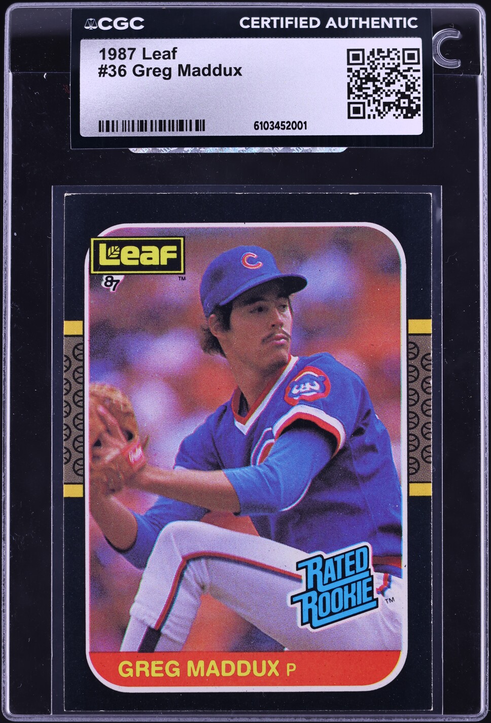 1987 Leaf Greg Maddux ROOKIE #36 CGC AUTH