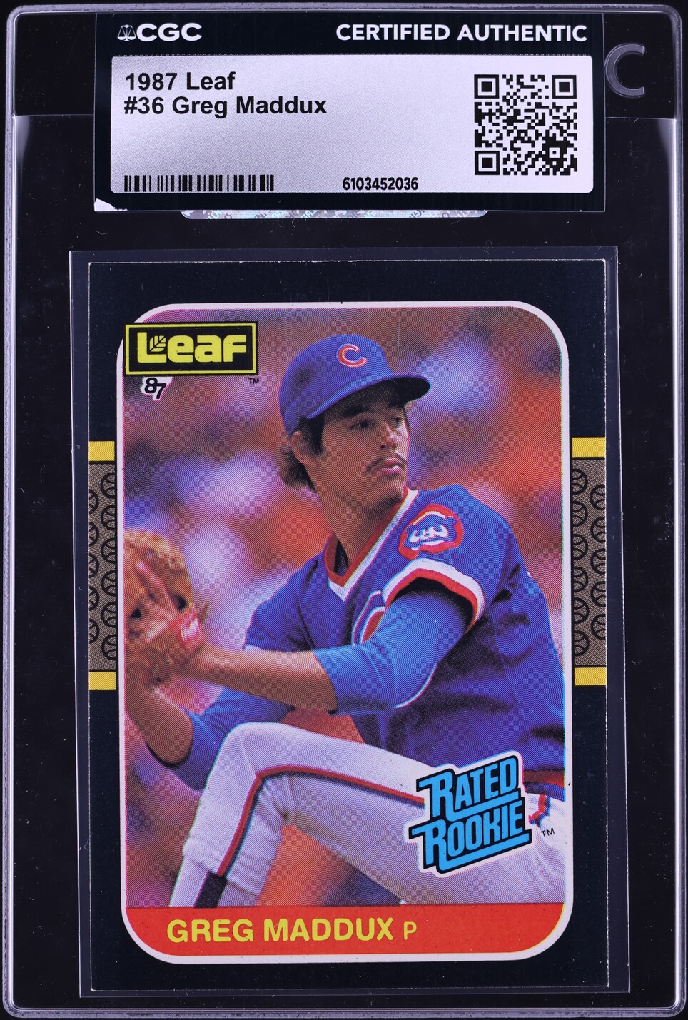 1987 Leaf Greg Maddux ROOKIE #36 CGC AUTH