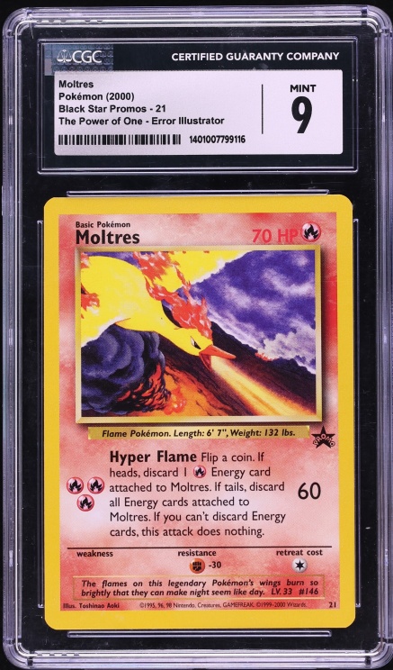2000 Pokemon Black Star Promo The Power Of One Illustrator Error Moltres #21 CGC 9 Mint