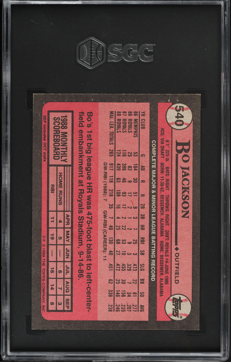 1989 Topps Bo Jackson #540 SGC 9 MINT