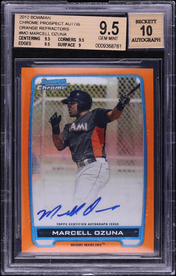 2012 Bowman Chrome Orange Refractor Marcell Ozuna PROSPECT AUTO /25 #BCA-MO BGS 9.5 GEM MINT