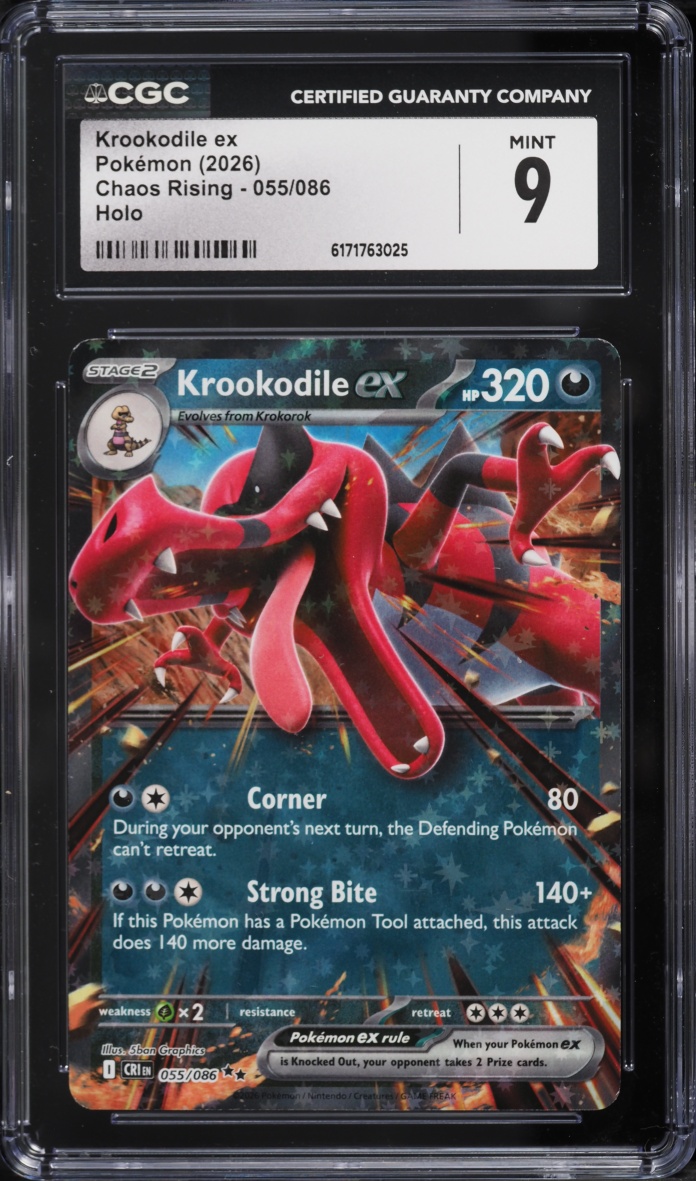 2026 Pokemon Mega Evolution Chaos Rising Holo Krookodile Ex #055 CGC 9 MINT