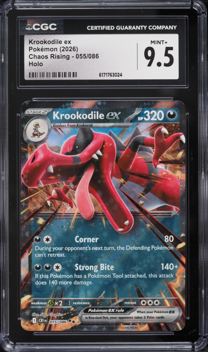2026 Pokemon Mega Evolution Chaos Rising Holo Krookodile Ex #055 CGC 9.5 MINT+