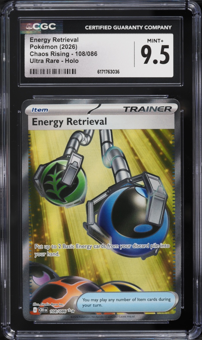 2026 Pokemon Mega Evolution Chaos Rising Full Art Energy Retrieval #108 CGC 9.5 MINT+