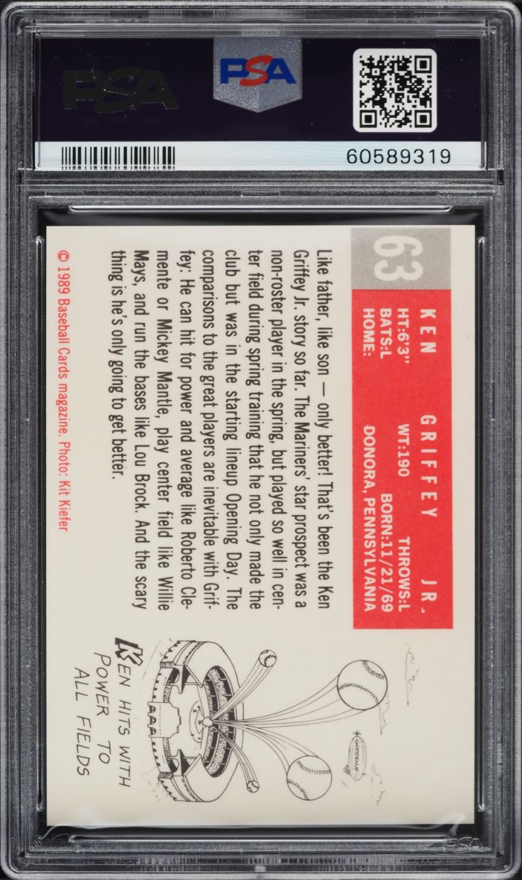 1989 Baseball Cards Magazine Repli-Cards Ken Griffey Jr. ROOKIE #63 PSA 9 MINT - Photo 2