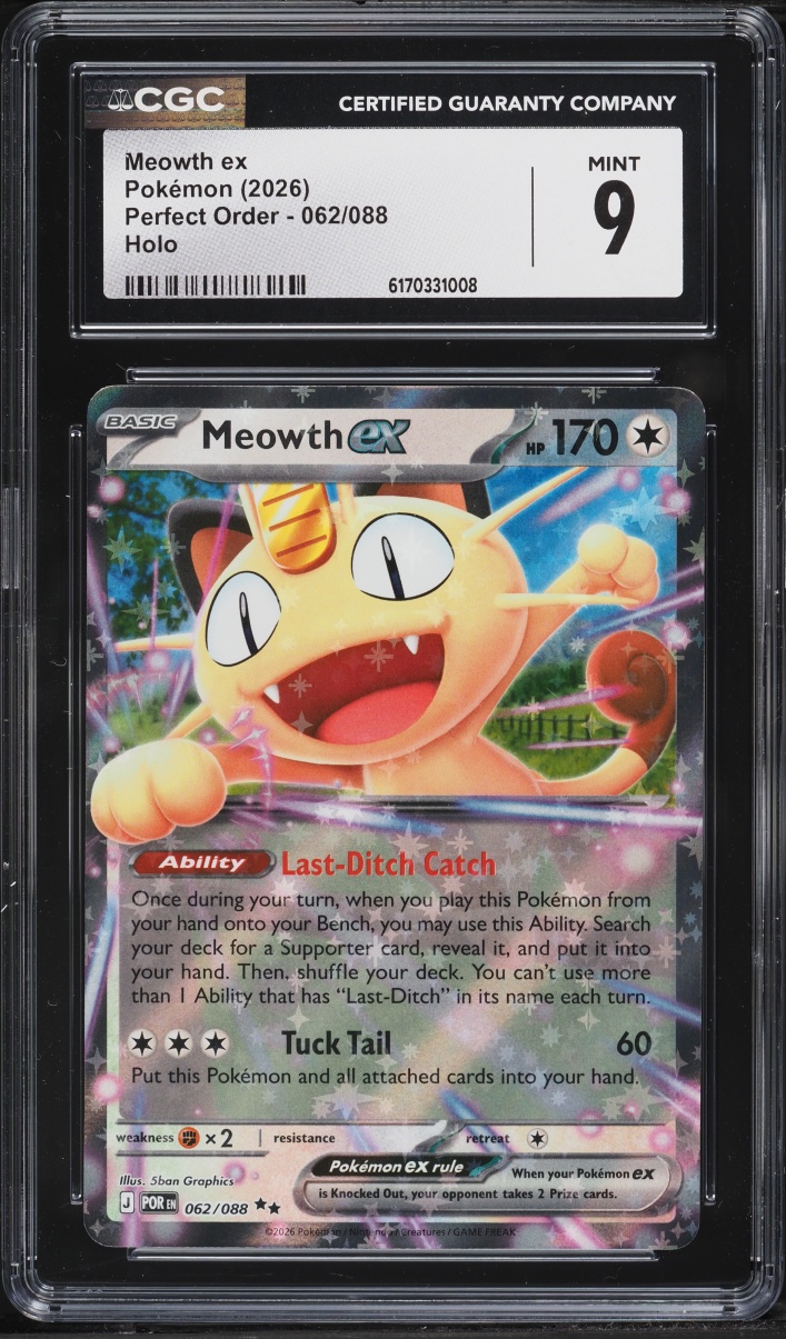 2026 Pokemon Mega Evolution Perfect Order Holo Meowth ex #62 CGC 9 MINT
