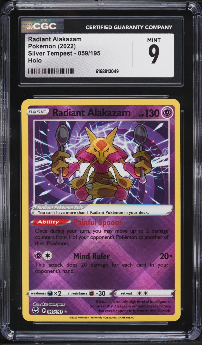 2022 Pokemon Sword & Shield Silver Tempest Holo Radiant Alakazam #59 CGC 9 MINT