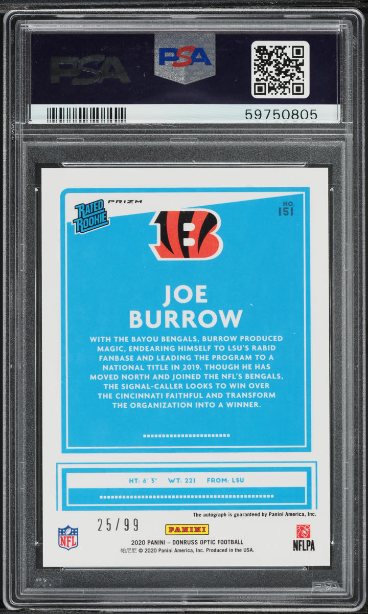 2020 Donruss Optic Holo Joe Burrow ROOKIE AUTO DNA 10 /99 #151 PSA 9 MINT