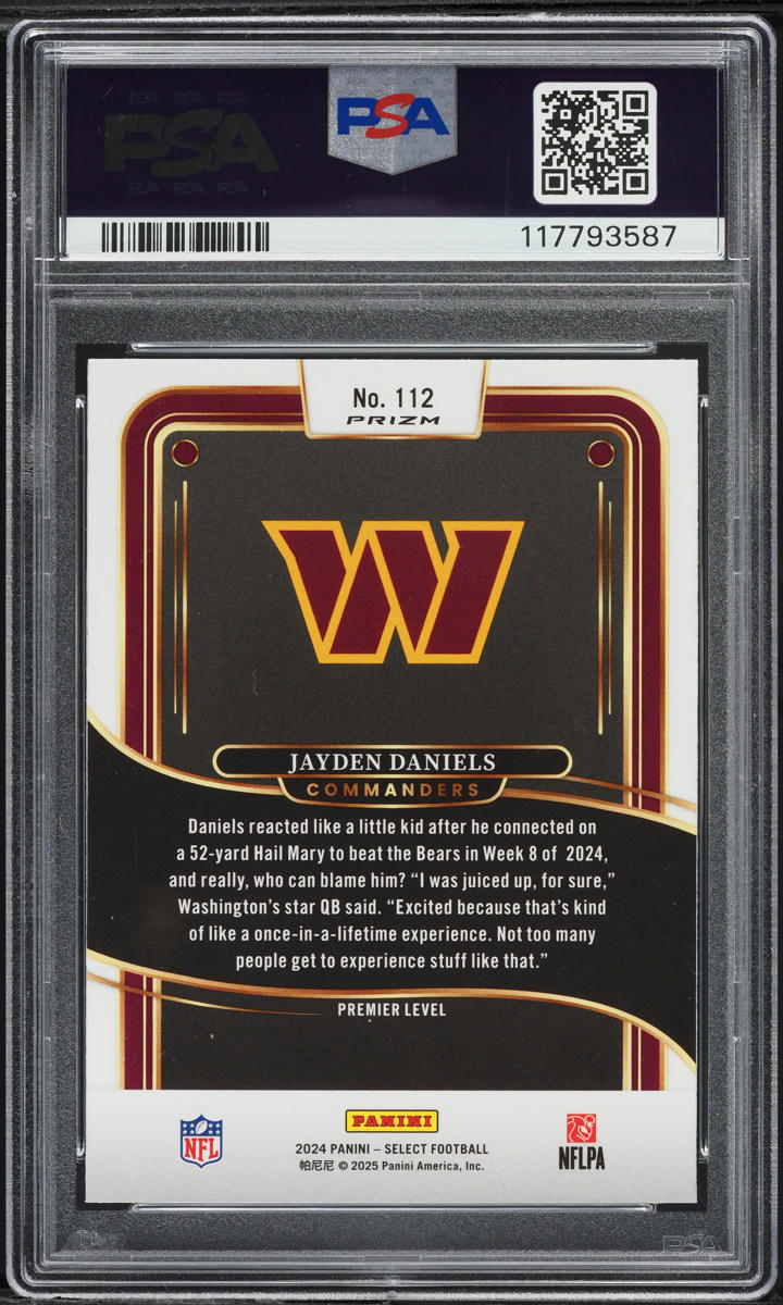 2024 Select Premier Level Silver Prizm Jayden Daniels ROOKIE #112 PSA 10 GEM MINT