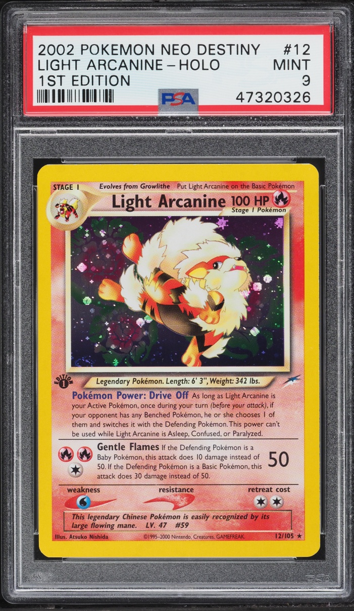 2002 Pokemon Neo Destiny 1st Edition Holo Light Arcanine #12 PSA 9 MINT