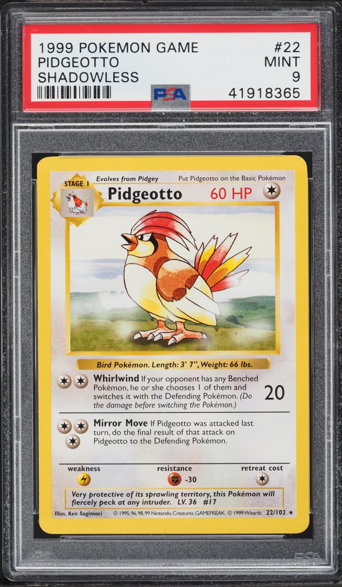 1999 Pokemon Base Set Shadowless Pidgeotto #22 PSA 9 MINT