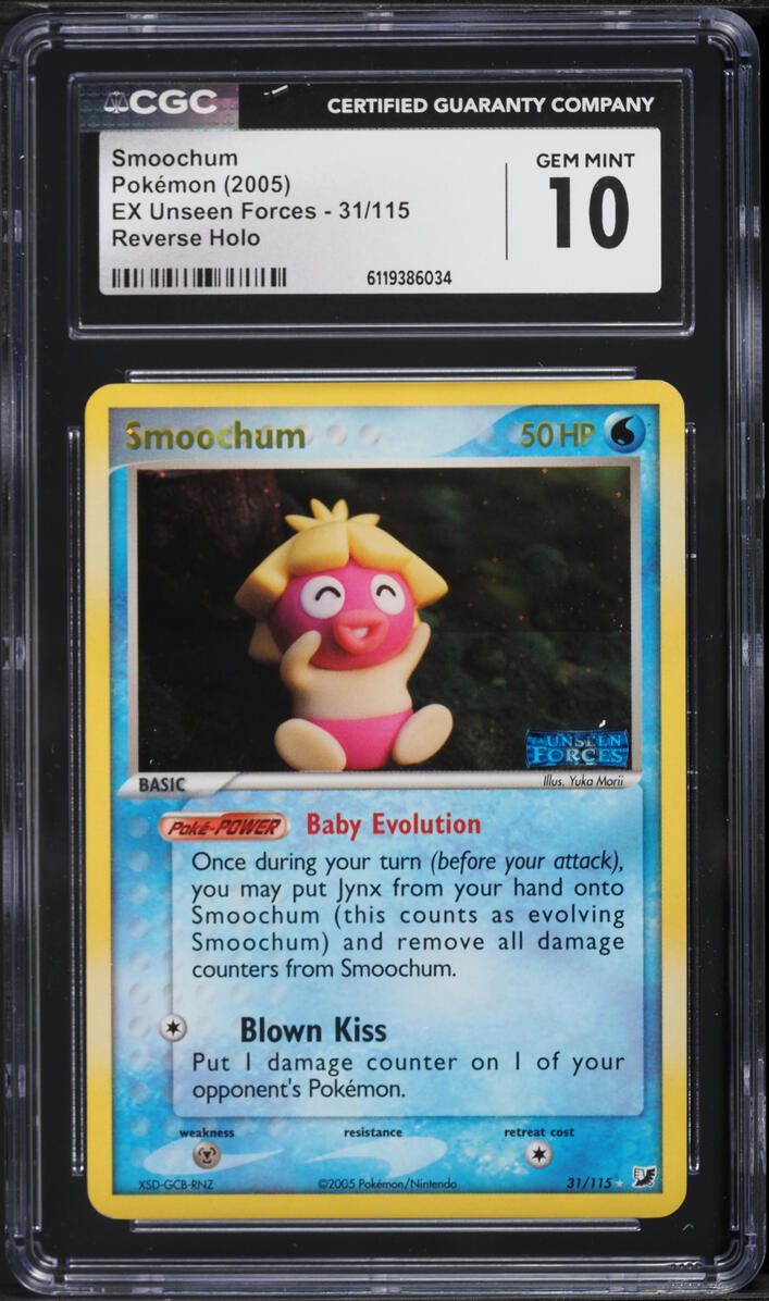 2005 Pokemon EX Unseen Forces Reverse Holo Smoochum #31 CGC 10 GEM MINT