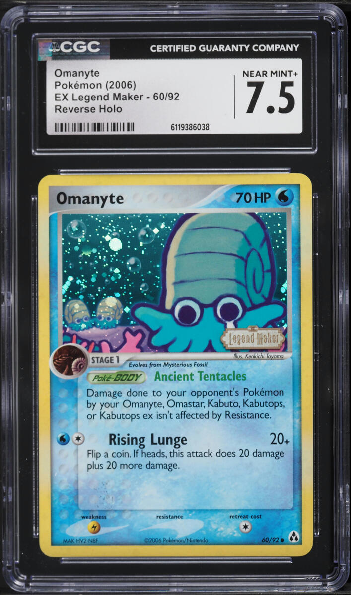 2006 Pokemon EX Legend Maker Reverse Holo Omanyte #60 CGC 7.5 NRMT+