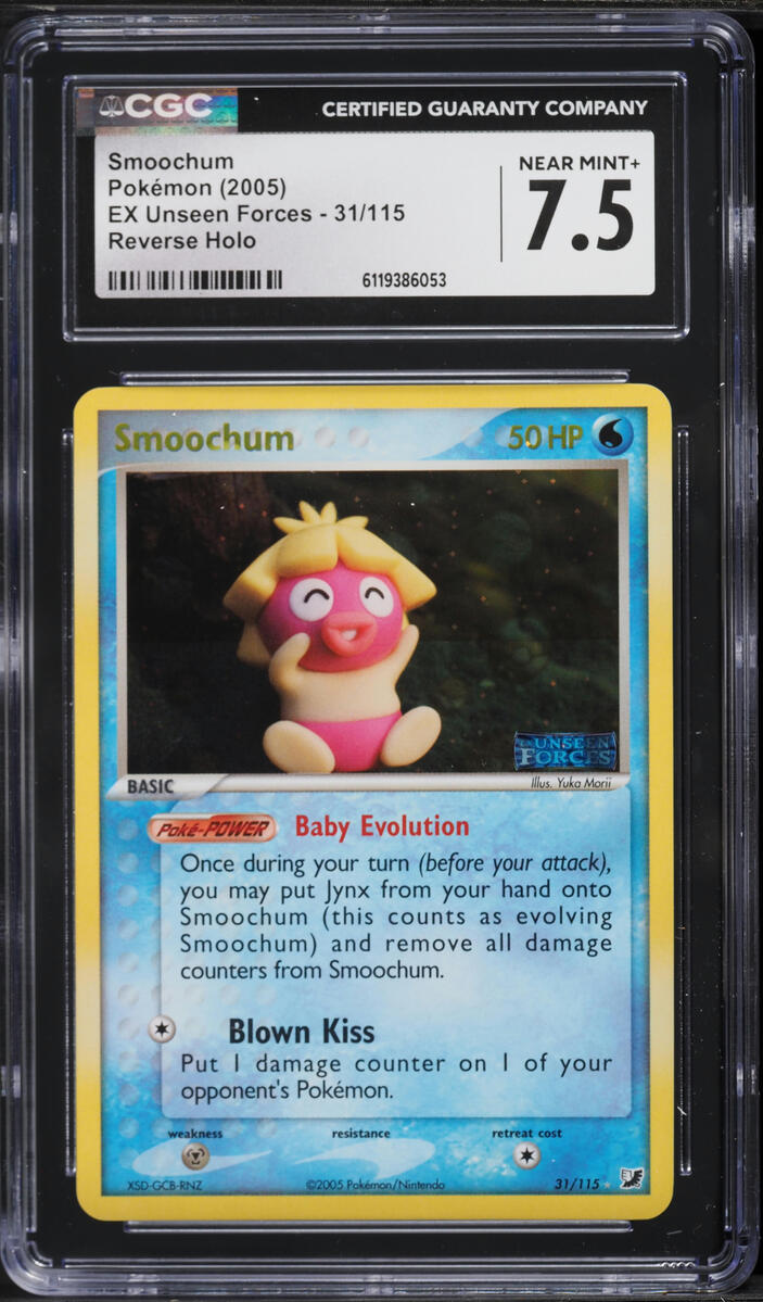 2005 Pokemon EX Unseen Forces Reverse Holo Smoochum #31 CGC 7.5 NRMT+