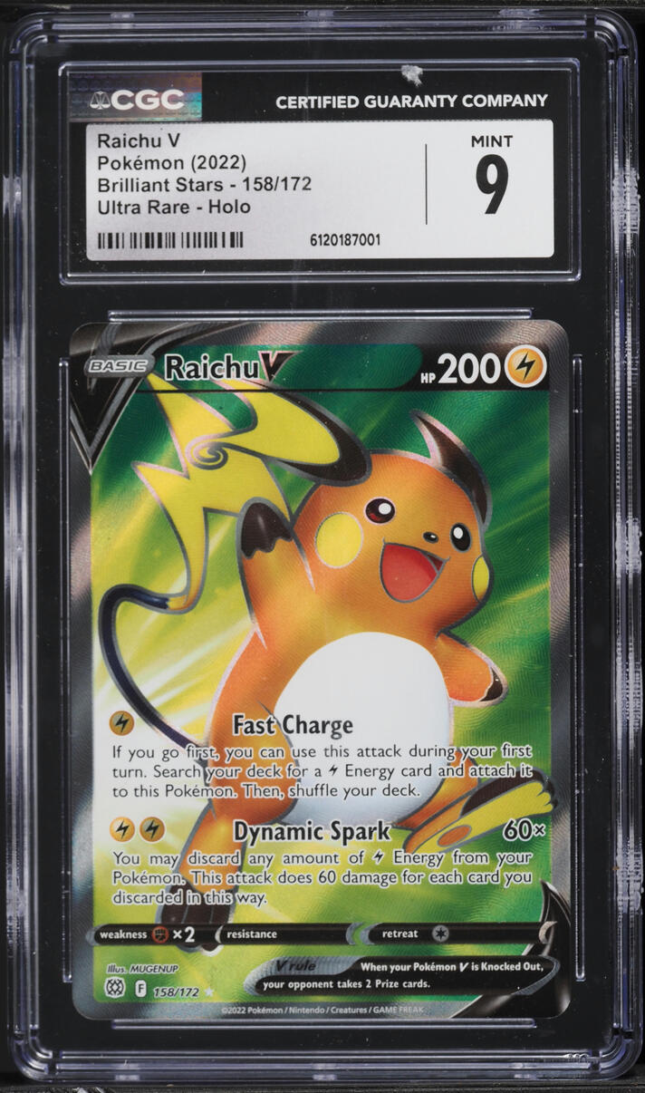 2022 Pokemon Sword & Shield Brilliant Stars Full Art Raichu V #158 CGC 9 MINT