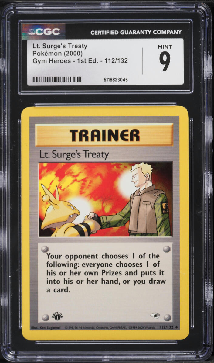 2000 Pokemon Gym Heroes 1st Edition Lt. Surge's Treaty #112 CGC 9 MINT