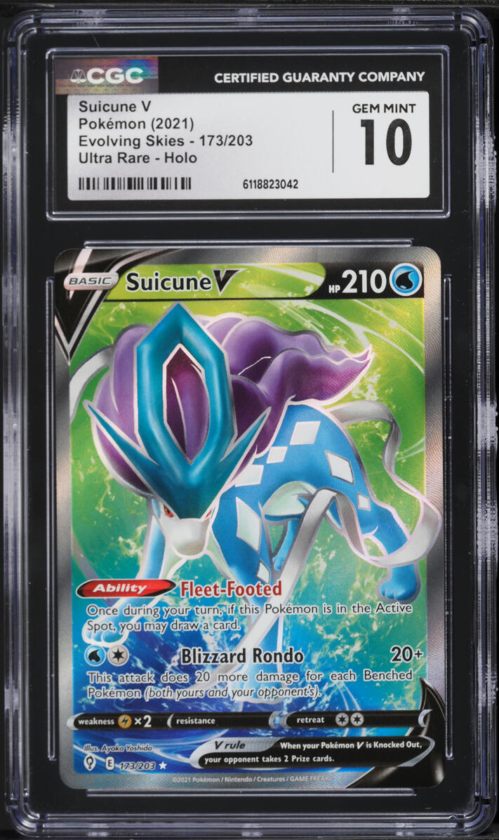 2021 Pokemon Sword & Shield Evolving Skies Full Art Suicune V #173 CGC 10 GEM MINT