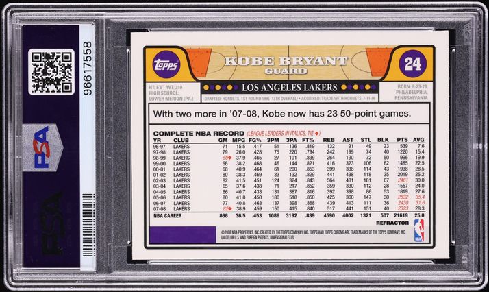 2008 Topps Chrome Refractor Kobe Bryant w/ LeBron James #24 PSA 10 GEM MINT