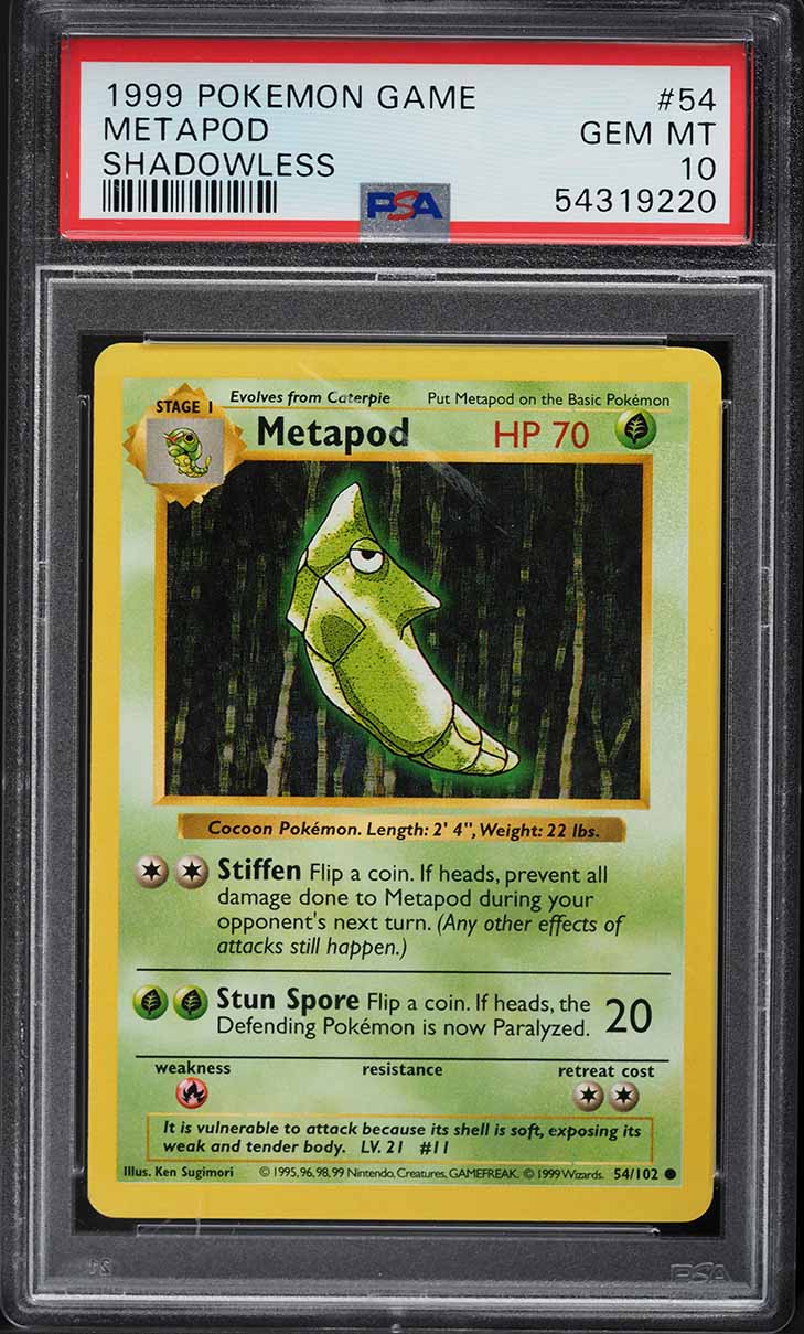 1999 Pokemon Base Set Shadowless Metapod #54 PSA 10 GEM MINT