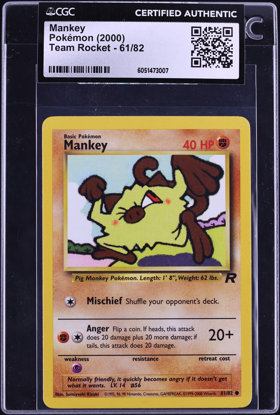 2000 Pokemon Team Rocket Mankey #61 CGC AUTH