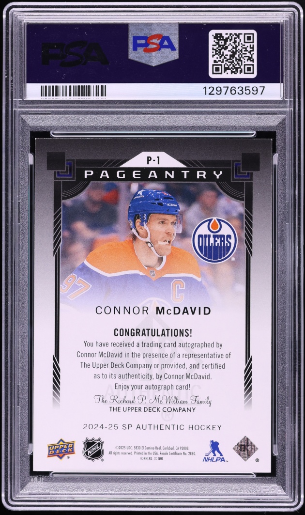 2024 Upper Deck SP Authentic Pageantry Black Connor McDavid AUTO DNA 10 1/1 #P-1 PSA AUTH