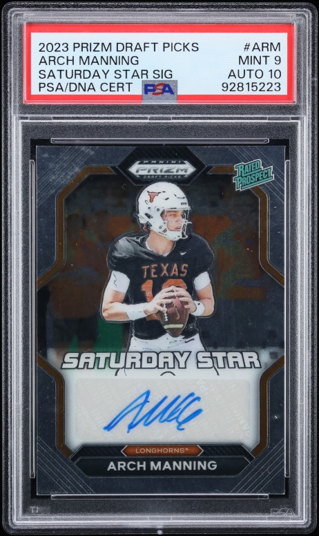 2023 Panini Prizm Draft Picks Saturday Star Arch Manning ROOKIE AUTO DNA 10 #SSS-ARM PSA 9 MINT