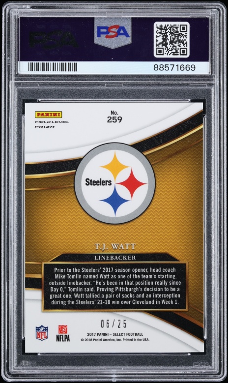 2017 Select Field Level Tie-Dye Prizm T.J. Watt ROOKIE /25 #259 PSA 10 GEM MINT - Photo 2