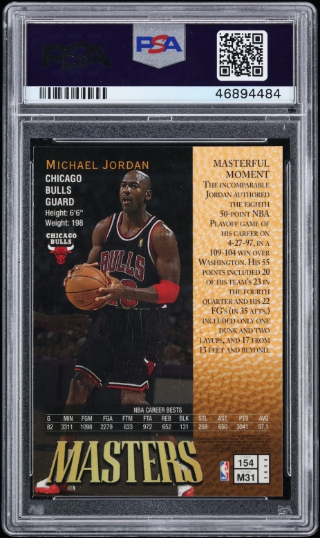 1997 Finest Basketball w/ Coating Michael Jordan #154 PSA 9 MINT - Photo 2