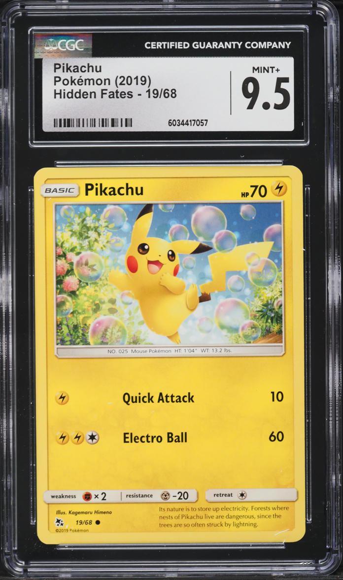 2019 Pokemon Sun & Moon Hidden Fates Pikachu #19 CGC 9.5 MINT+