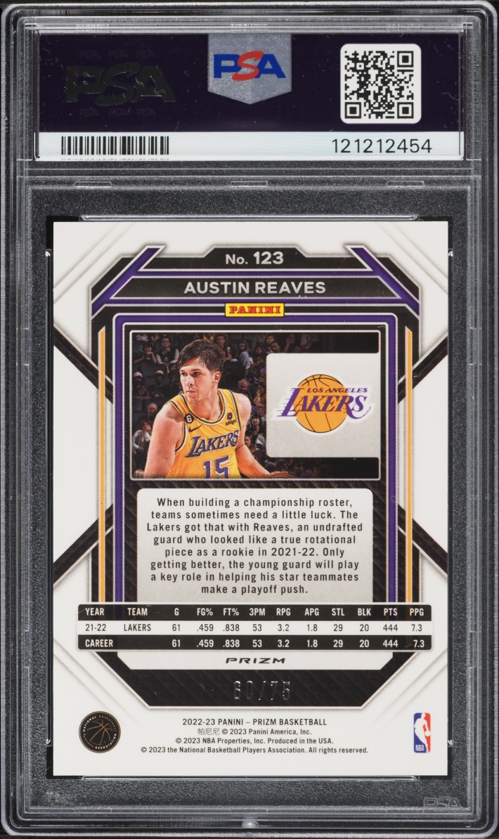 2022 Panini Prizm Purple Fast Break Austin Reaves /75 #123 PSA 10 GEM MINT - Photo 2