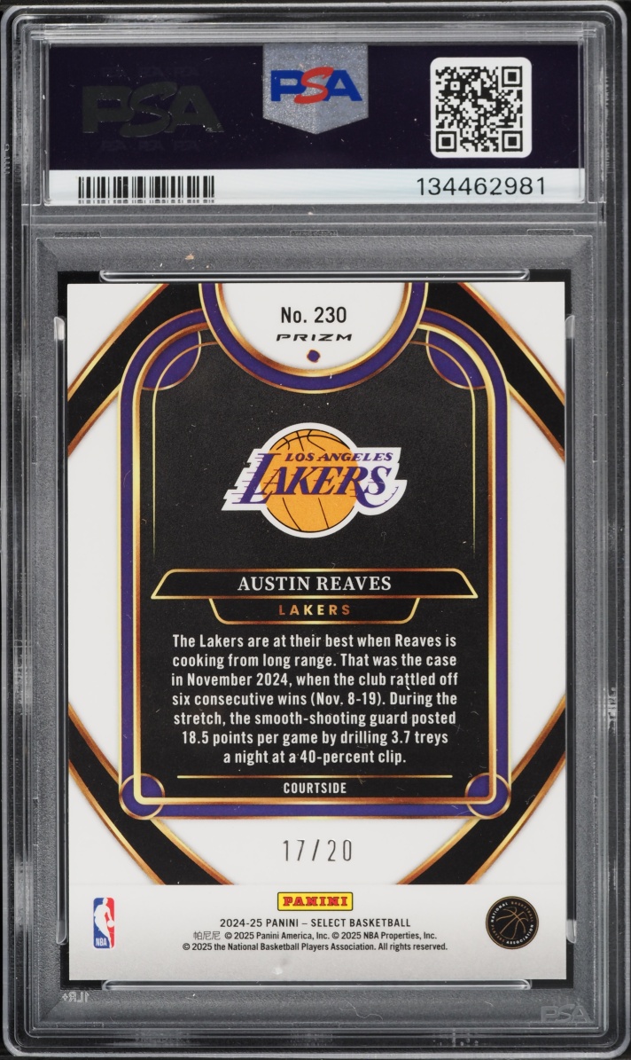 2024 Select Courtside Multi Wave Prizm Austin Reaves /20 #230 PSA 10 GEM MINT - Photo 2