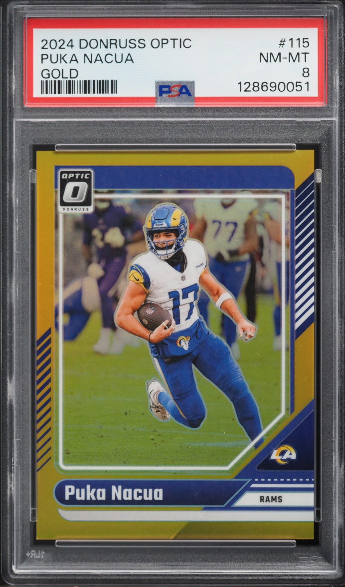 2024 Donruss Optic Gold Prizm Puka Nacua /10 #115 PSA 8 NM-MT - Photo 1