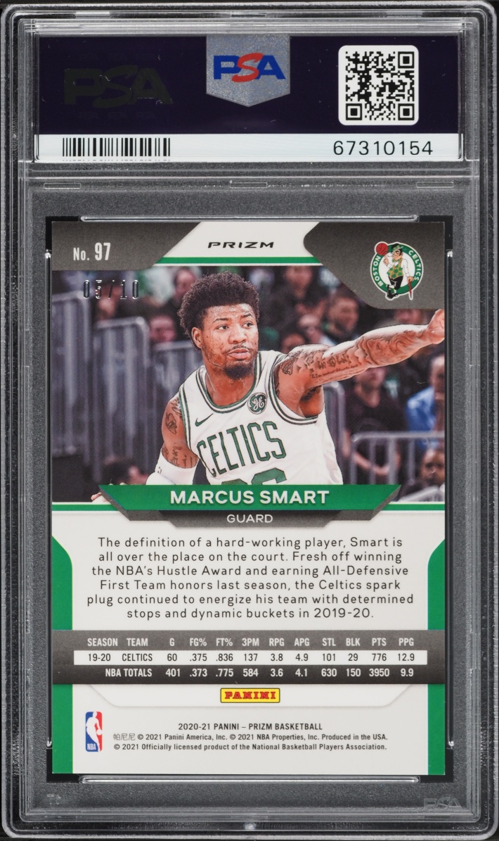 2020 Panini Prizm Gold Marcus Smart /10 #97 PSA 9 MINT - Photo 2