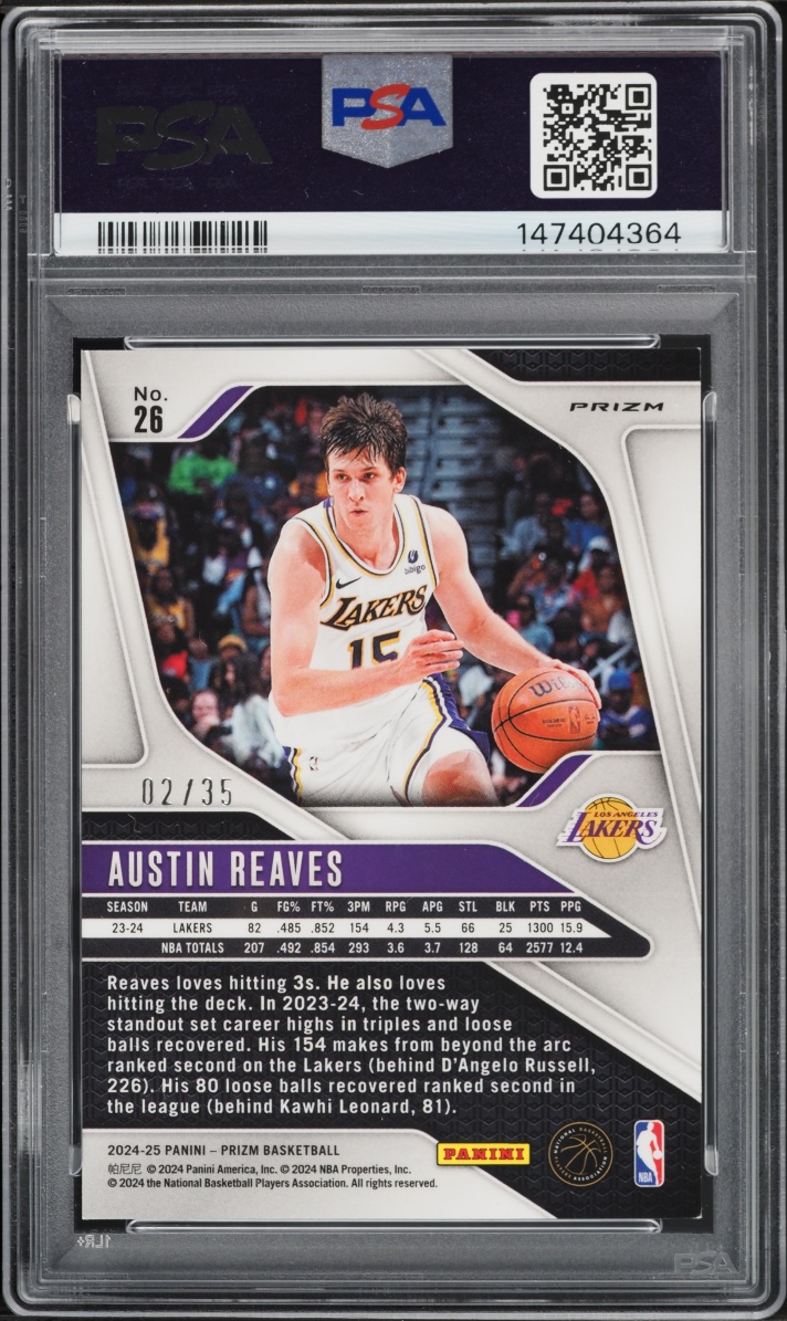 2024 Panini Prizm Purple Pulsar Austin Reaves /35 #26 PSA 8 NM-MT - Photo 2