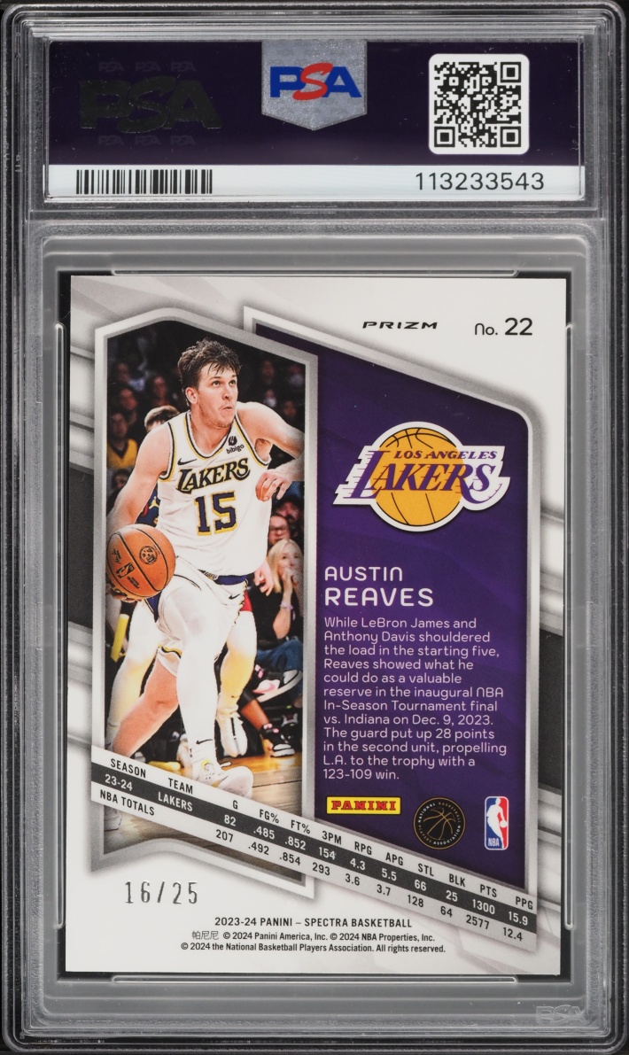 2023 Panini Spectra Meta Prizm Austin Reaves /25 #22 PSA 10 GEM MINT - Photo 2