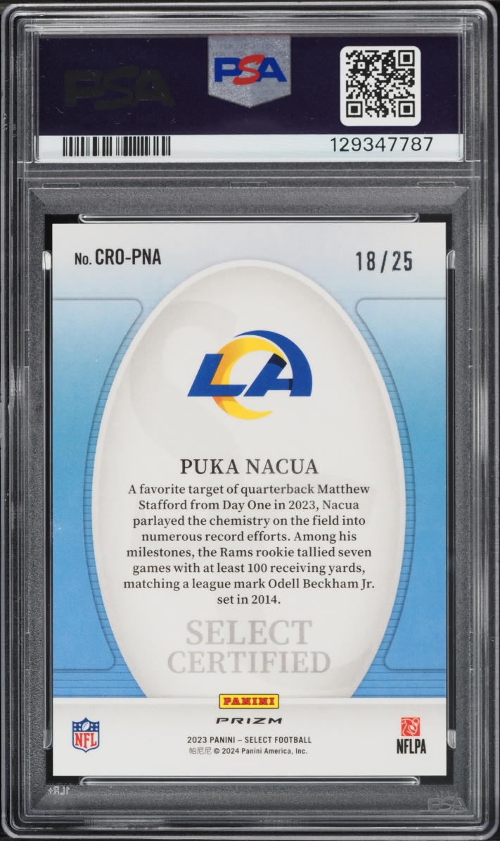 2023 Select Certified Tie-Dye Prizm Puka Nacua ROOKIE /25 #CRO-PNA PSA 10 GEM MINT - Photo 2