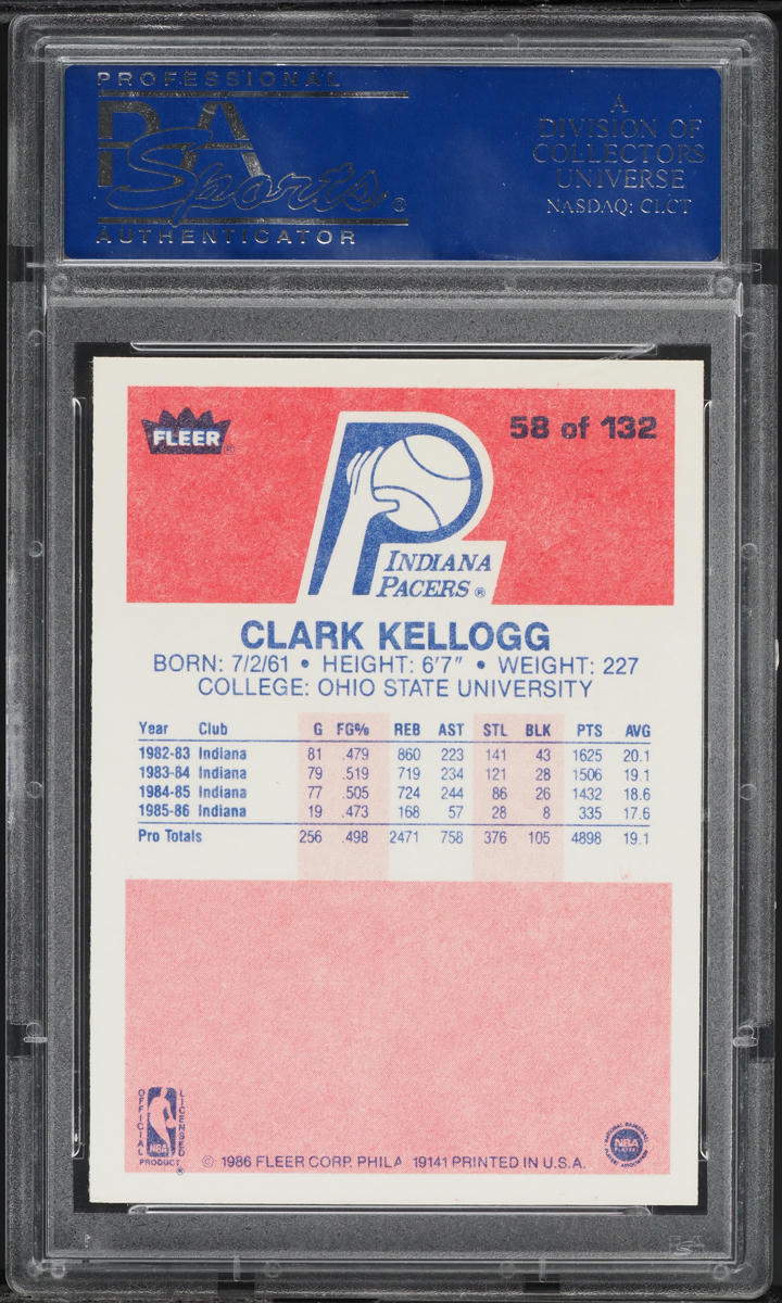 1986 Fleer Basketball Clark Kellogg #58 PSA 10 GEM MINT