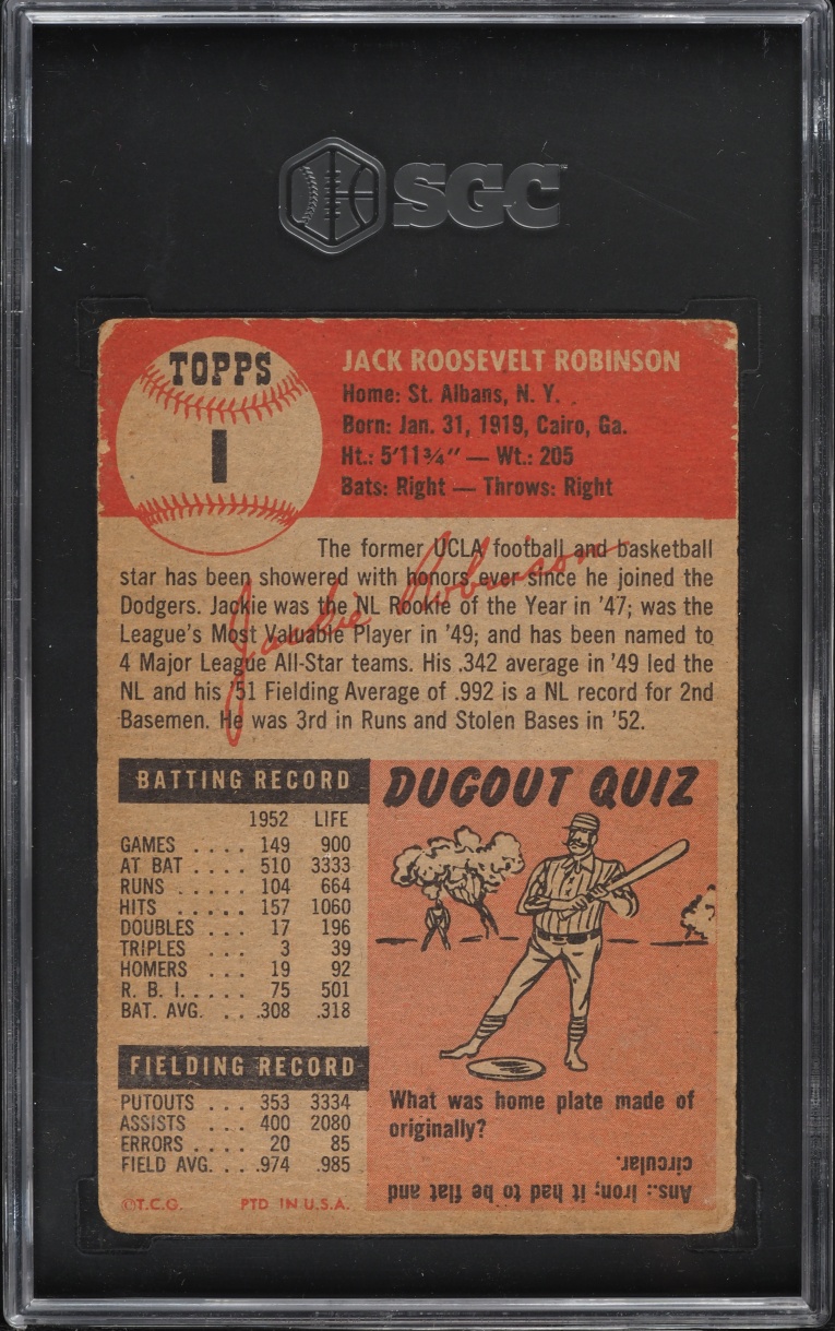 1953 Topps Jackie Robinson #1 SGC AUTH