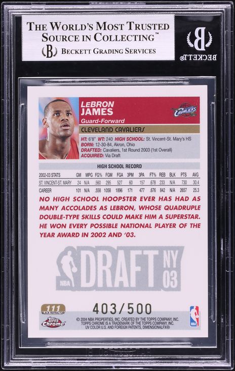 2003 Topps Chrome Black Refractor LeBron James ROOKIE /500 #111 BGS 8.5 NM-MT+