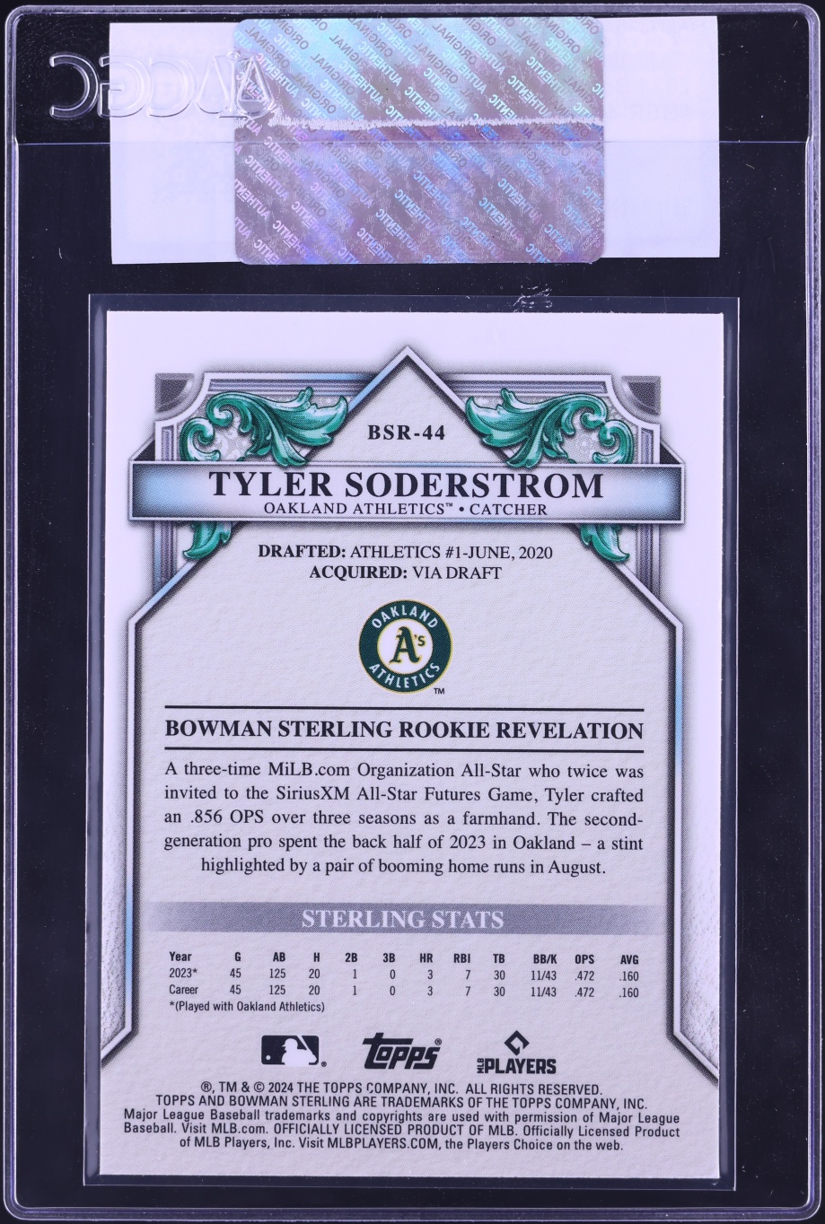 2024 Bowman Sterling Tyler Soderstrom ROOKIE #BSR-44 CGC AUTH