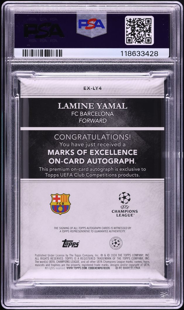 2024 Topps Chrome UEFA Marks Of Excellence Purple Lamine Yamal AUTO DNA 10 /10 PSA 9 MINT