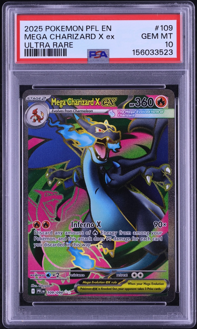 2025 Pokemon Mega Evolution Phantasmal Flames Full Art Mega Charizard X ex #109 PSA 10 GEM MINT