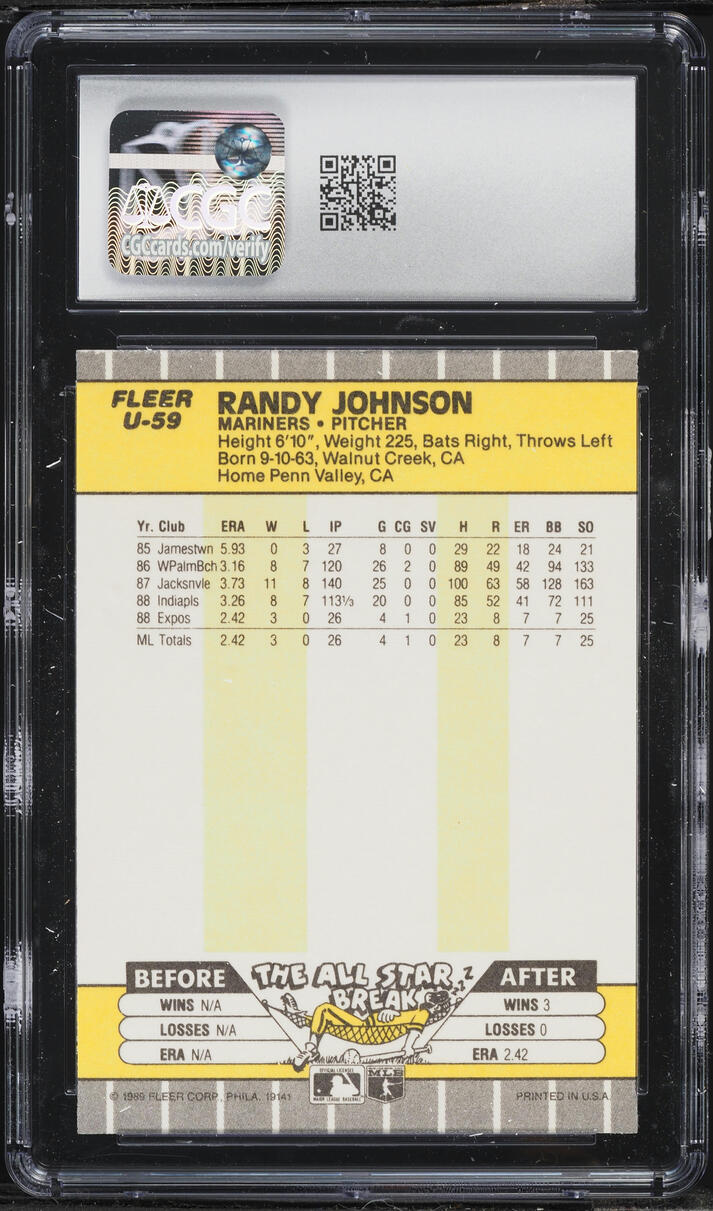 1989 Fleer Update Randy Johnson ROOKIE #U-59 CGC 8.5 NM-MT+