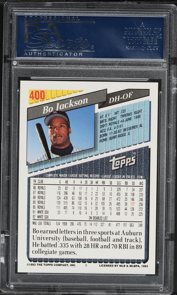 1993 Topps Florida Marlins Inaugural Bo Jackson #400 PSA 10 GEM MINT