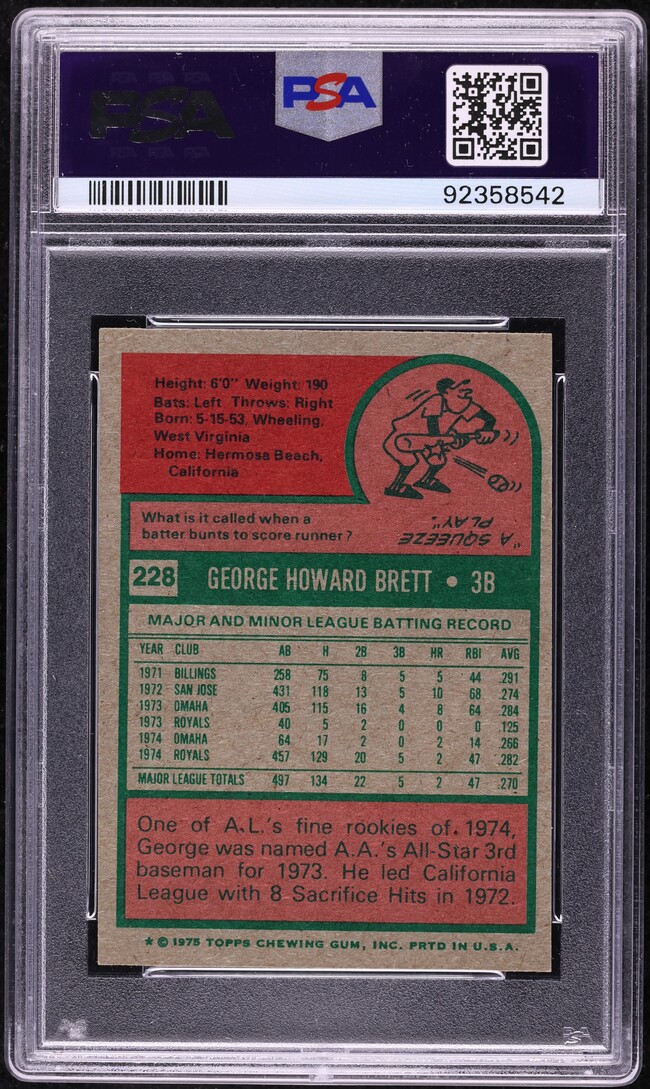 1975 Topps Mini George Brett ROOKIE #228 PSA 8 NM-MT