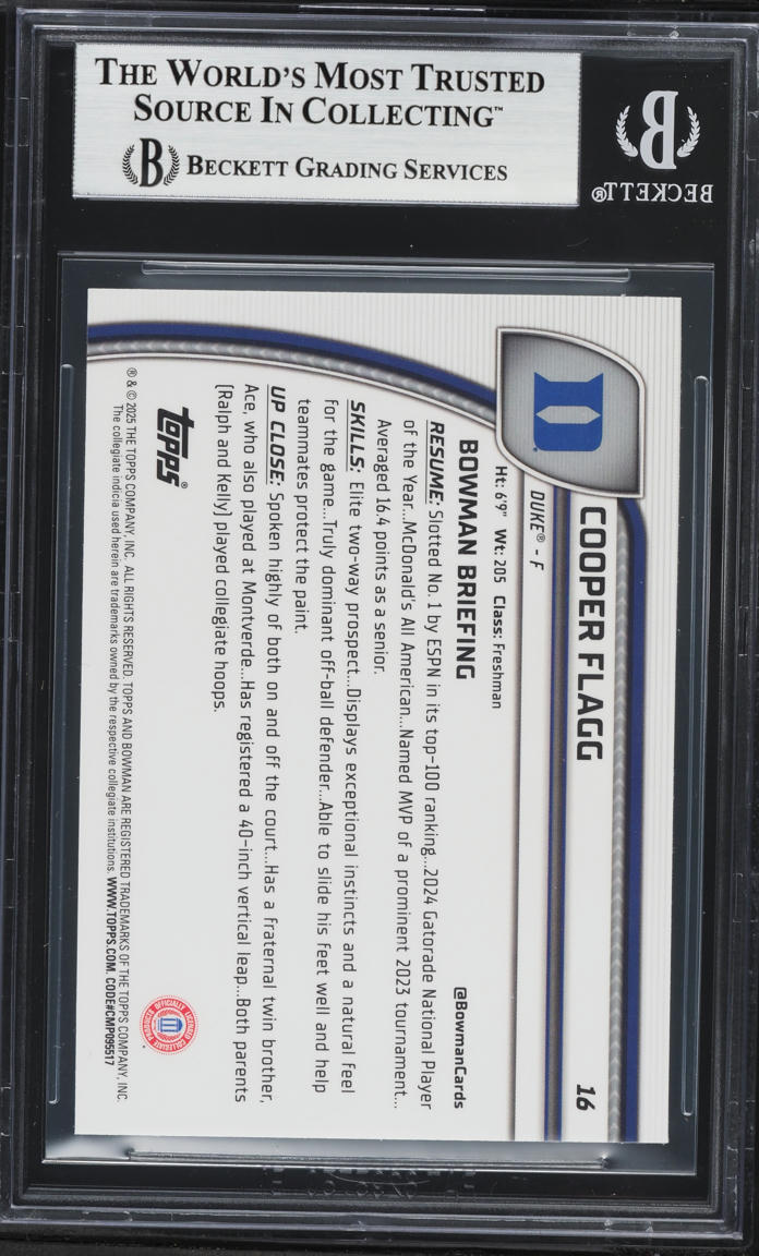 2024 Bowman Chrome University Cooper Flagg ROOKIE #16 BGS 9 MINT