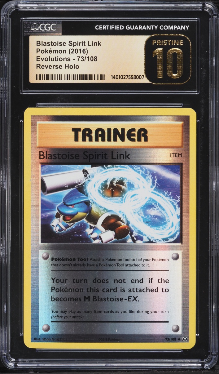 2016 Pokemon XY Evolutions Reverse Holo Blastoise Spirit Link #73 CGC 10 PRISTINE